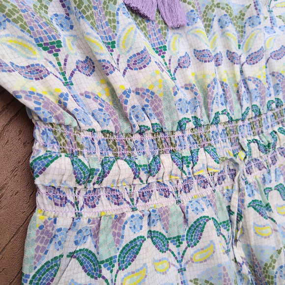 Tory Burch Silk Pastel Mosaic Tassel Tie Romper - Picture 5 of 8